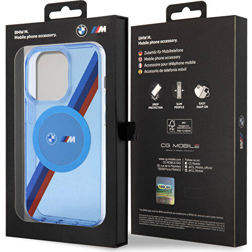 Apple iPhone 14 Pro Uyumlu Kılıf BMW Magsafe Şarj Özellikli Transparan Tricolor Stripes Orjinal Lisanslı Kapak