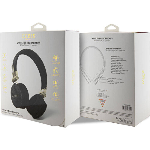 Guess Orjinal Lisanslı 4G Metal Logo PU Deri Ayarlanabilir Kulak Üstü Bluetooth Kulaklık