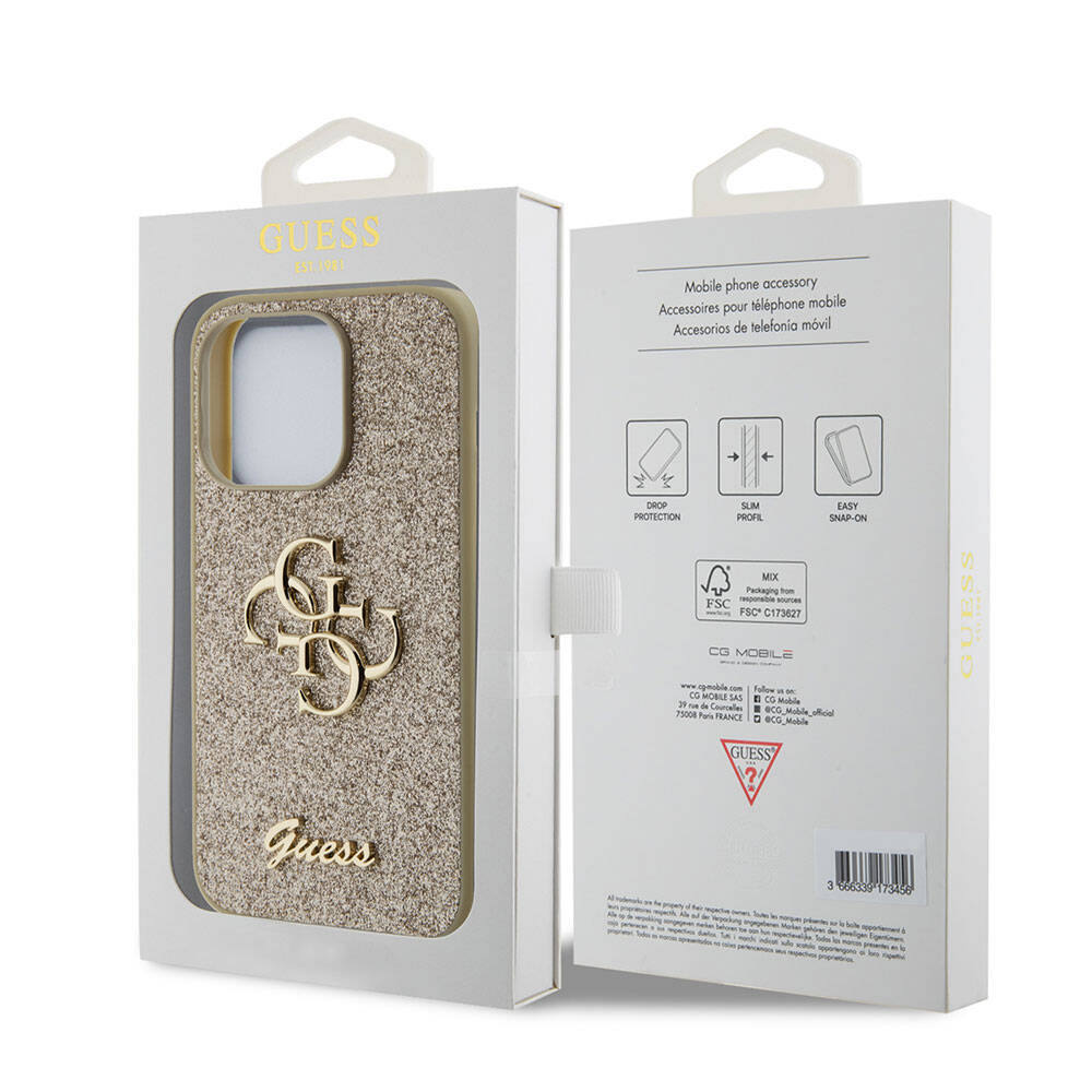 Apple iPhone 15 Pro Uyumlu Kılıf Guess Orjinal Lisanslı 4G Büyük Metal Logolu Glitter Kapak - 14