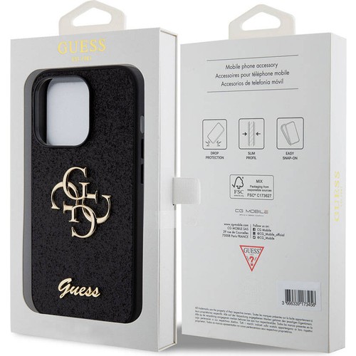 Apple iPhone 15 Pro Uyumlu Kılıf Guess Orjinal Lisanslı 4G Büyük Metal Logolu Glitter Kapak