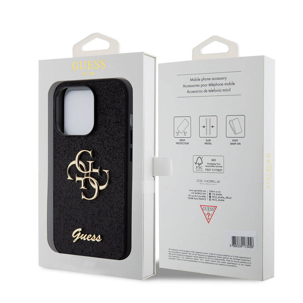 Apple iPhone 15 Pro Max Uyumlu Kılıf Guess Orjinal Lisanslı 4G Büyük Metal Logolu Glitter Kapak - 6