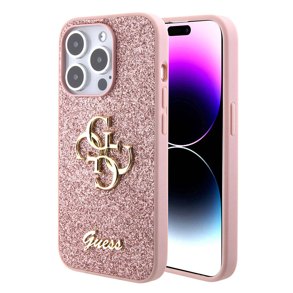 Apple iPhone 15 Pro Max Uyumlu Kılıf Guess Orjinal Lisanslı 4G Büyük Metal Logolu Glitter Kapak - 14