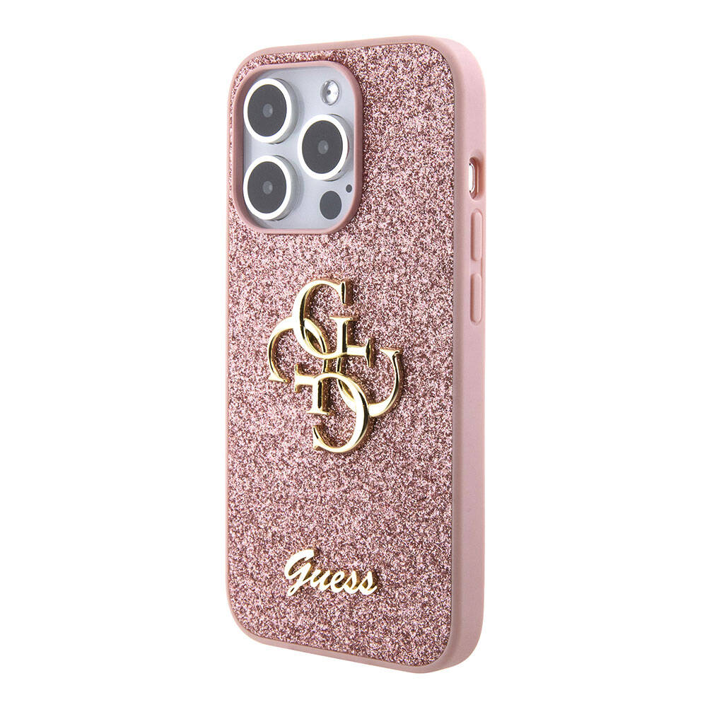 Apple iPhone 15 Pro Max Uyumlu Kılıf Guess Orjinal Lisanslı 4G Büyük Metal Logolu Glitter Kapak - 15