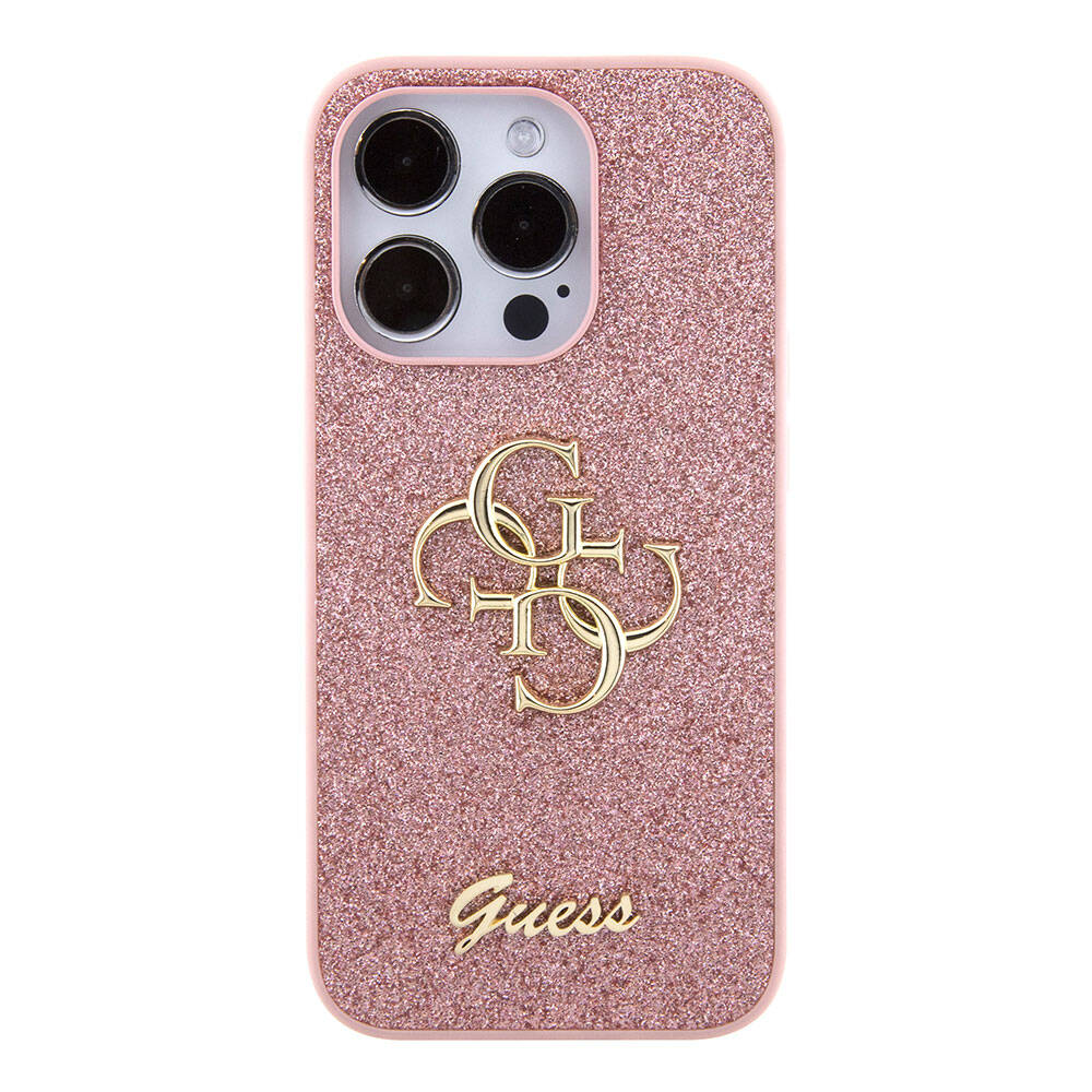 Apple iPhone 15 Pro Max Uyumlu Kılıf Guess Orjinal Lisanslı 4G Büyük Metal Logolu Glitter Kapak - 16