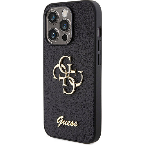 Apple iPhone 15 Pro Max Uyumlu Kılıf Guess Orjinal Lisanslı 4G Büyük Metal Logolu Glitter Kapak