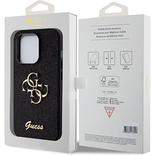 Apple iPhone 15 Pro Max Uyumlu Kılıf Guess Orjinal Lisanslı 4G Büyük Metal Logolu Glitter Kapak