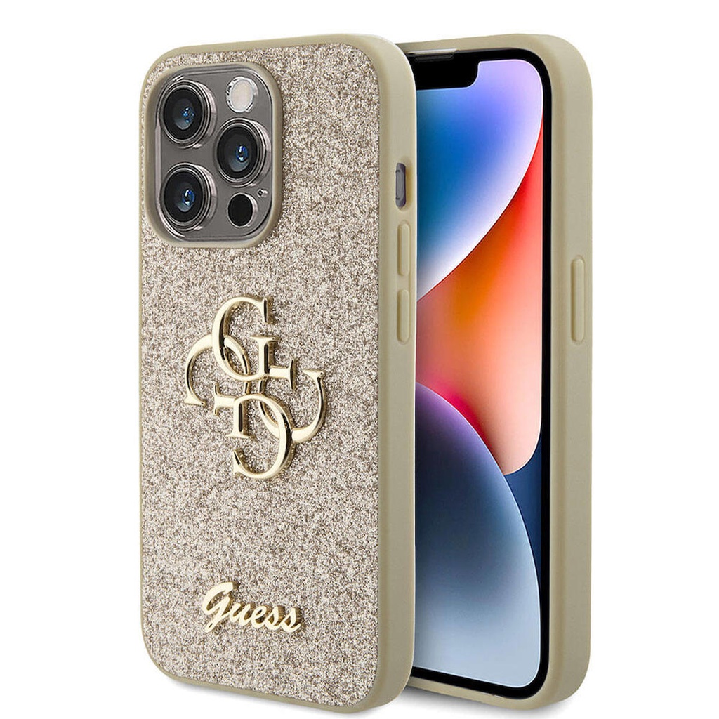 Apple iPhone 15 Pro Max Uyumlu Kılıf Guess Orjinal Lisanslı 4G Büyük Metal Logolu Glitter Kapak