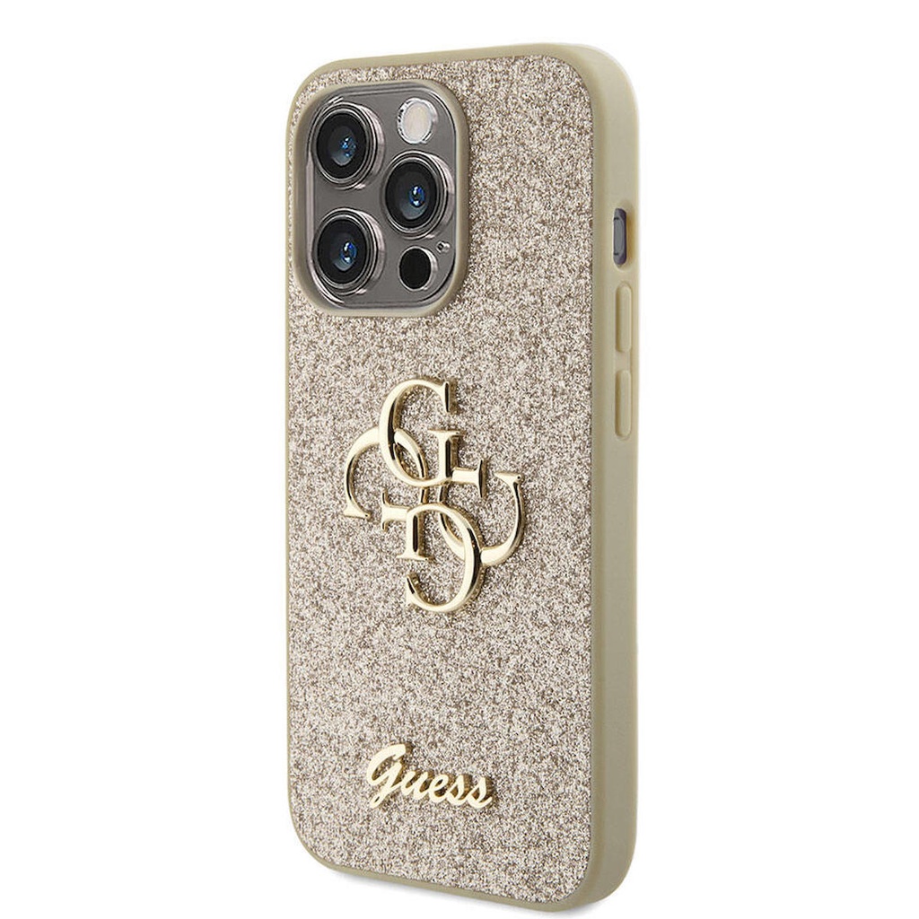 Apple iPhone 15 Pro Max Uyumlu Kılıf Guess Orjinal Lisanslı 4G Büyük Metal Logolu Glitter Kapak