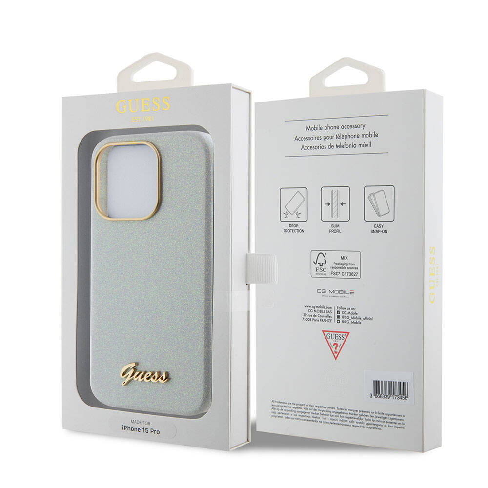 Apple iPhone 15 Pro Uyumlu Kılıf Guess Orjinal Lisanslı Yazı Logolu Glitter Glossy Script Kapak - 6