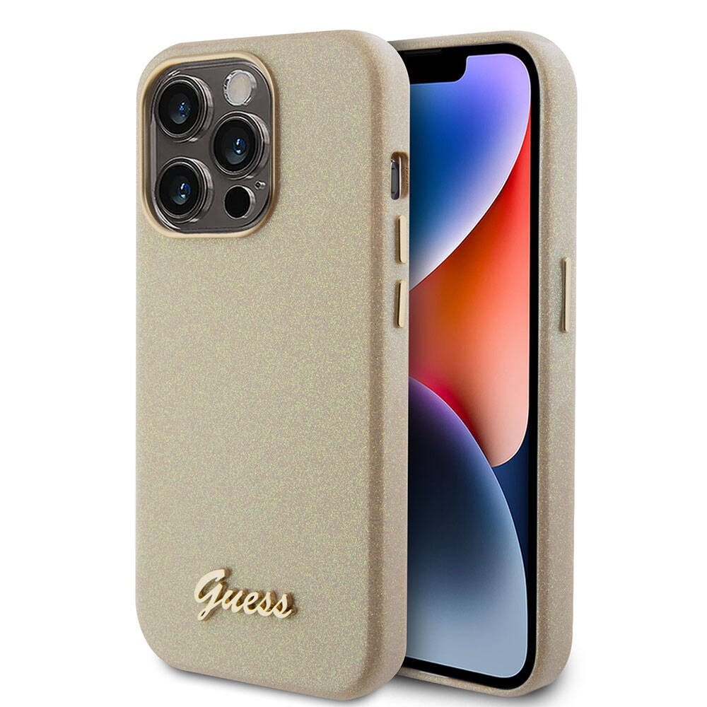 Apple iPhone 15 Pro Uyumlu Kılıf Guess Orjinal Lisanslı Yazı Logolu Glitter Glossy Script Kapak - 13