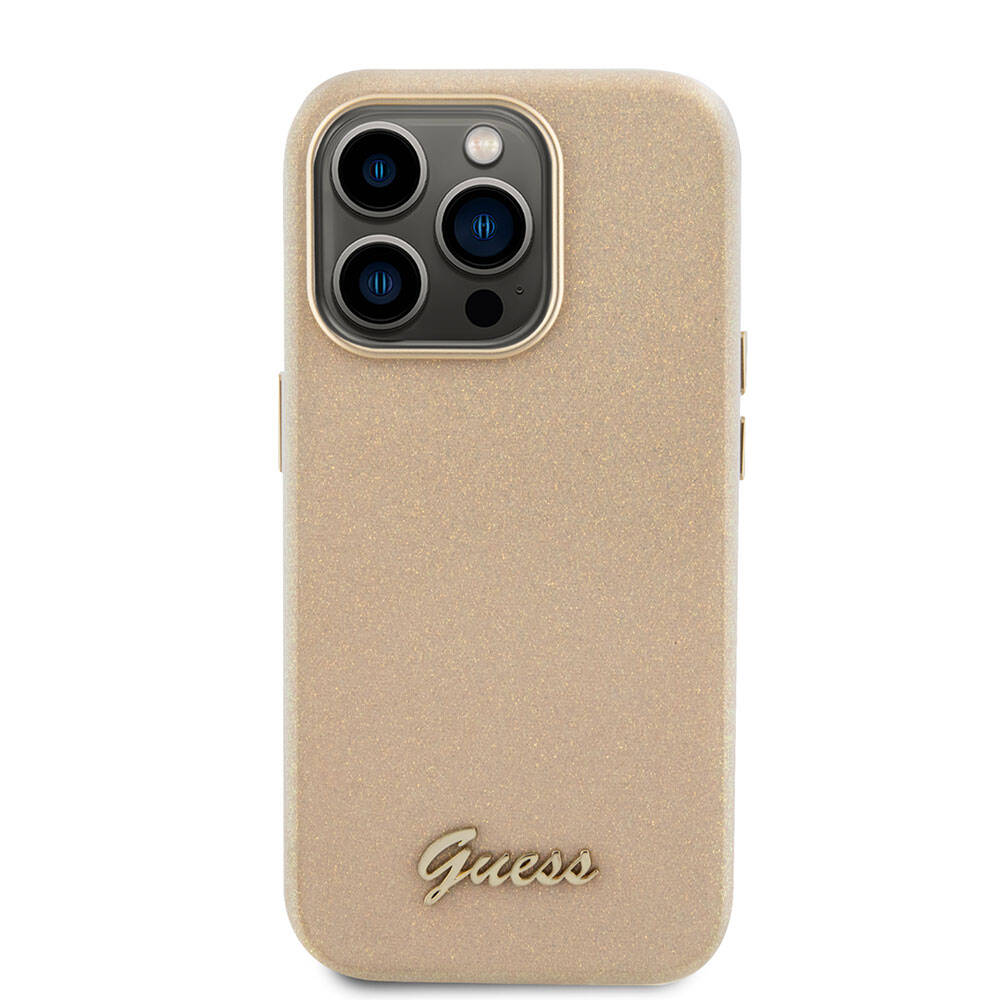 Apple iPhone 15 Pro Uyumlu Kılıf Guess Orjinal Lisanslı Yazı Logolu Glitter Glossy Script Kapak - 15