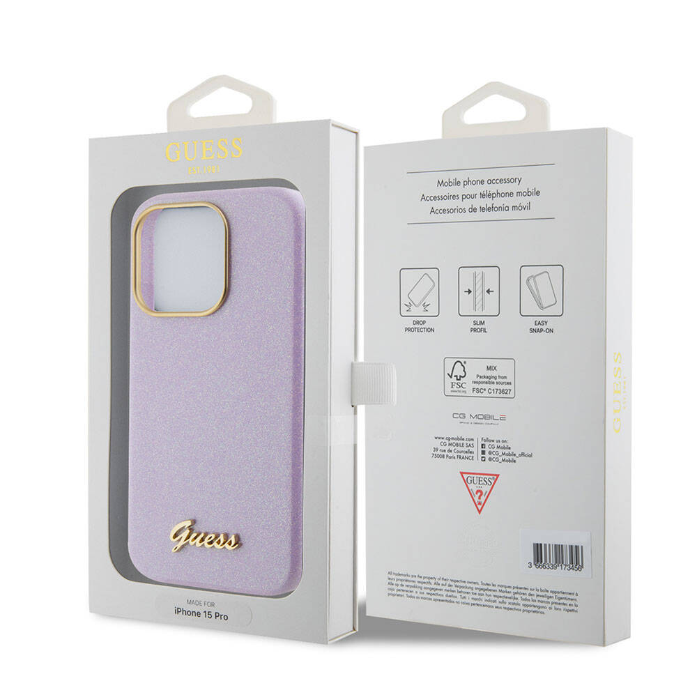 Apple iPhone 15 Pro Uyumlu Kılıf Guess Orjinal Lisanslı Yazı Logolu Glitter Glossy Script Kapak - 26