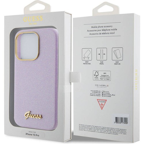 Apple iPhone 15 Pro Uyumlu Kılıf Guess Orjinal Lisanslı Yazı Logolu Glitter Glossy Script Kapak