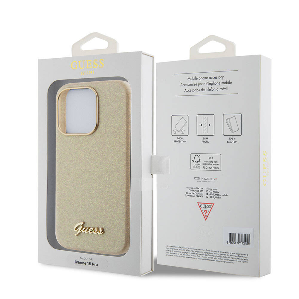 Apple iPhone 15 Pro Max Uyumlu Kılıf Guess Orjinal Lisanslı Yazı Logolu Glitter Glossy Script Kapak - 13