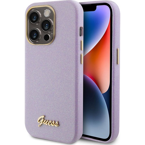 Apple iPhone 15 Pro Max Uyumlu Kılıf Guess Orjinal Lisanslı Yazı Logolu Glitter Glossy Script Kapak