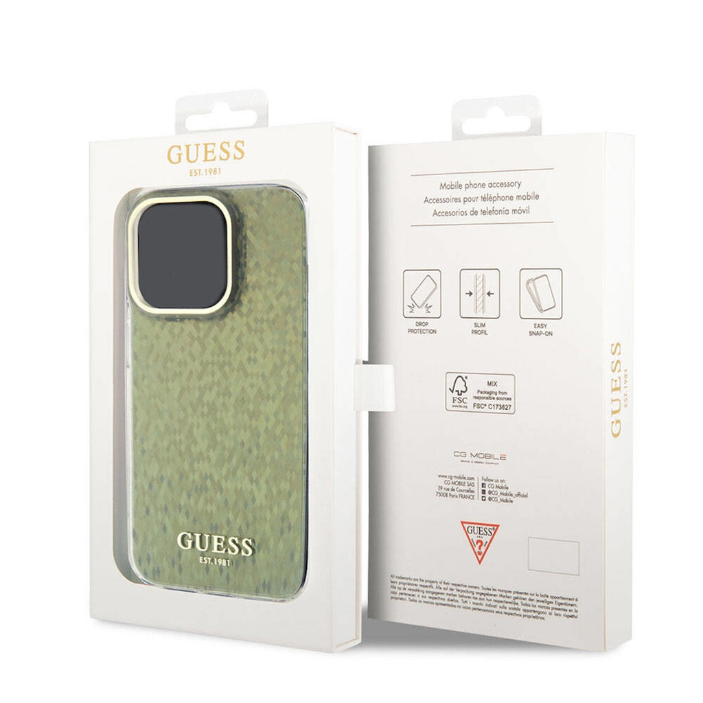 Apple iPhone 15 Pro Uyumlu Kılıf Guess Orjinal Lisanslı Yazı Logolu Mirror Disco Kapak