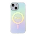 Apple iPhone 15 Uyumlu Kılıf Guess Orjinal Lisanslı Magsafe Şarj Özellikli Yazı Logolu Iridescent Kapak - 9