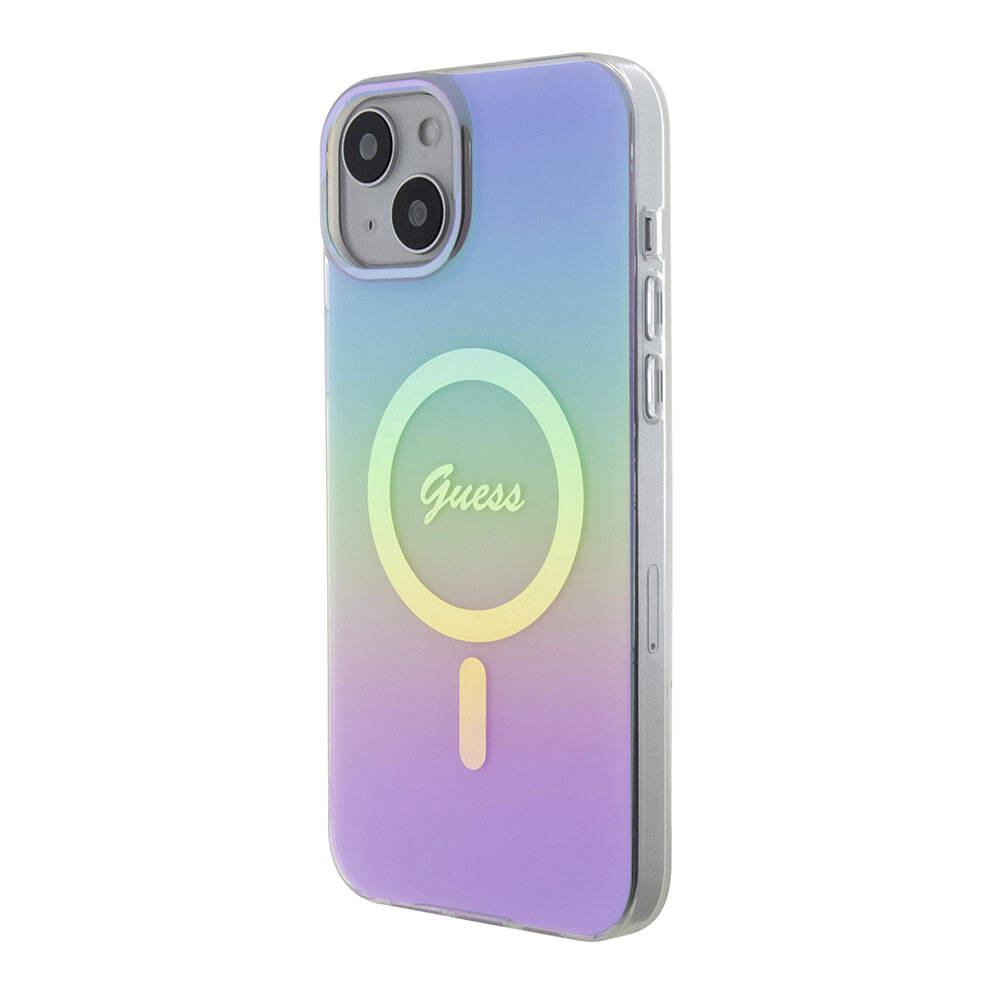 Apple iPhone 15 Uyumlu Kılıf Guess Orjinal Lisanslı Magsafe Şarj Özellikli Yazı Logolu Iridescent Kapak - 15