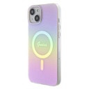 Apple iPhone 15 Uyumlu Kılıf Guess Orjinal Lisanslı Magsafe Şarj Özellikli Yazı Logolu Iridescent Kapak - 22