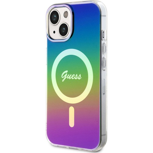 Apple iPhone 15 Uyumlu Kılıf Guess Orjinal Lisanslı Magsafe Şarj Özellikli Yazı Logolu Iridescent Kapak