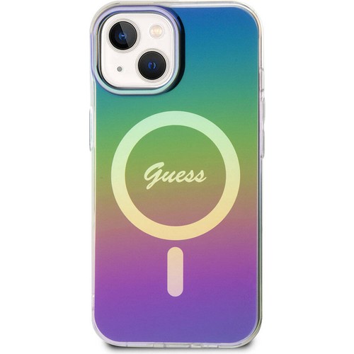 Apple iPhone 15 Uyumlu Kılıf Guess Orjinal Lisanslı Magsafe Şarj Özellikli Yazı Logolu Iridescent Kapak