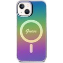 Apple iPhone 15 Uyumlu Kılıf Guess Orjinal Lisanslı Magsafe Şarj Özellikli Yazı Logolu Iridescent Kapak