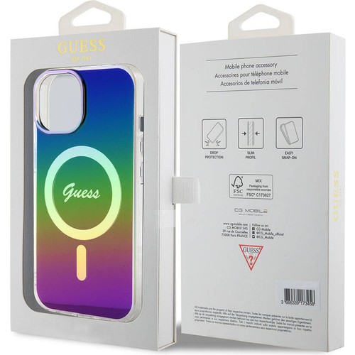 Apple iPhone 15 Uyumlu Kılıf Guess Orjinal Lisanslı Magsafe Şarj Özellikli Yazı Logolu Iridescent Kapak