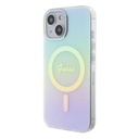 Apple iPhone 15 Uyumlu Kılıf Guess Orjinal Lisanslı Magsafe Şarj Özellikli Yazı Logolu Iridescent Kapak