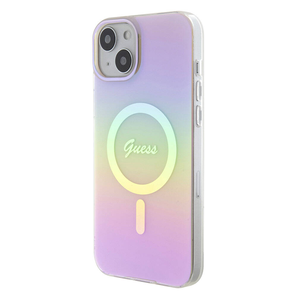 Apple iPhone 15 Plus Uyumlu Kılıf Guess Orjinal Lisanslı Magsafe Şarj Özellikli Yazı Logolu Iridescent Kapak - 1