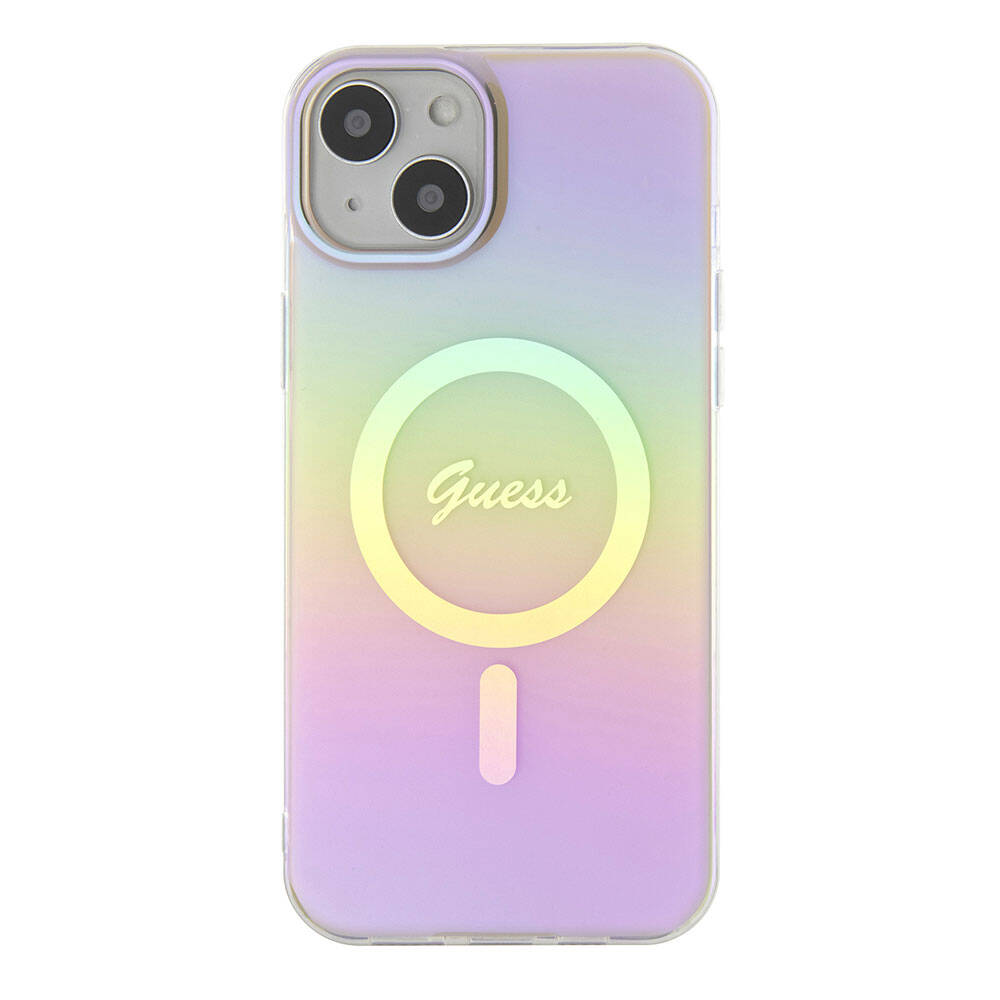Apple iPhone 15 Plus Uyumlu Kılıf Guess Orjinal Lisanslı Magsafe Şarj Özellikli Yazı Logolu Iridescent Kapak - 2
