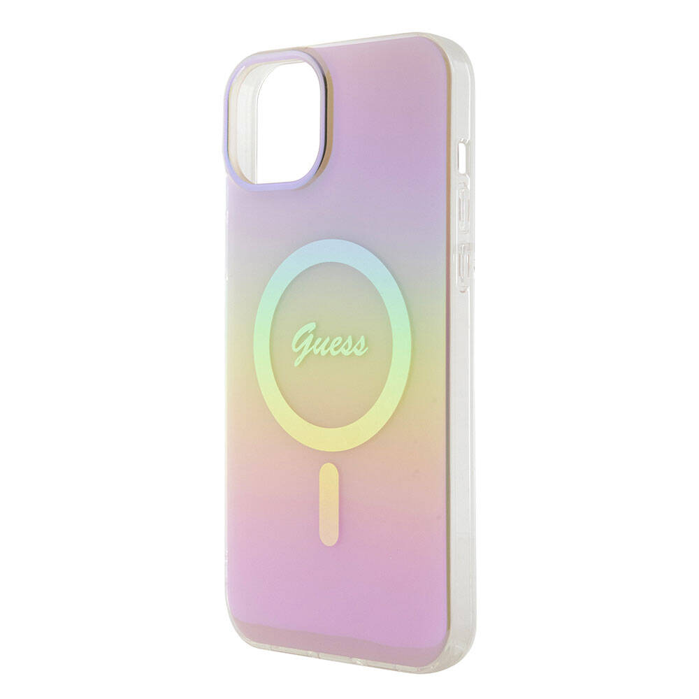 Apple iPhone 15 Plus Uyumlu Kılıf Guess Orjinal Lisanslı Magsafe Şarj Özellikli Yazı Logolu Iridescent Kapak - 4