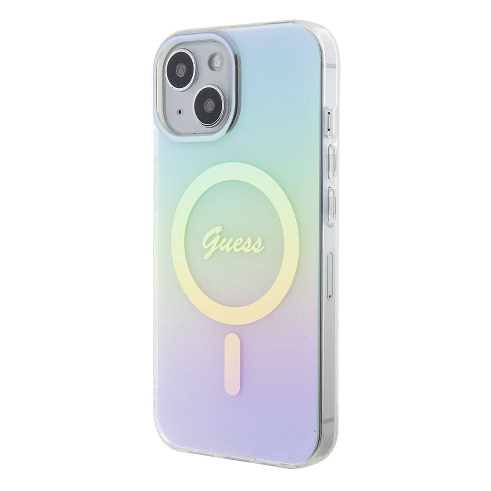 Apple iPhone 15 Plus Uyumlu Kılıf Guess Orjinal Lisanslı Magsafe Şarj Özellikli Yazı Logolu Iridescent Kapak - 22