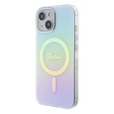 Apple iPhone 15 Plus Uyumlu Kılıf Guess Orjinal Lisanslı Magsafe Şarj Özellikli Yazı Logolu Iridescent Kapak - 22