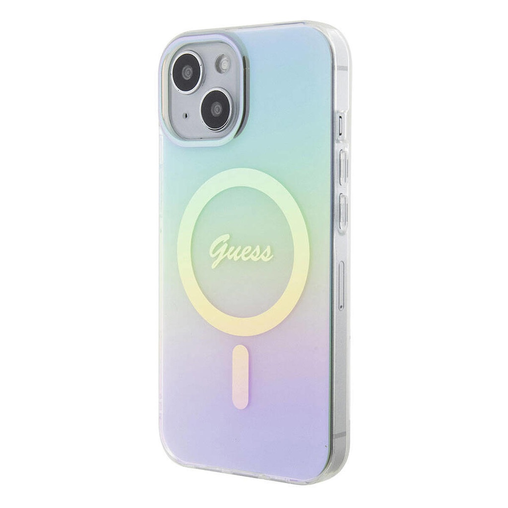 Apple iPhone 15 Plus Uyumlu Kılıf Guess Orjinal Lisanslı Magsafe Şarj Özellikli Yazı Logolu Iridescent Kapak