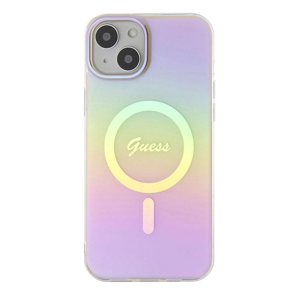 Apple iPhone 15 Plus Uyumlu Kılıf Guess Orjinal Lisanslı Magsafe Şarj Özellikli Yazı Logolu Iridescent Kapak