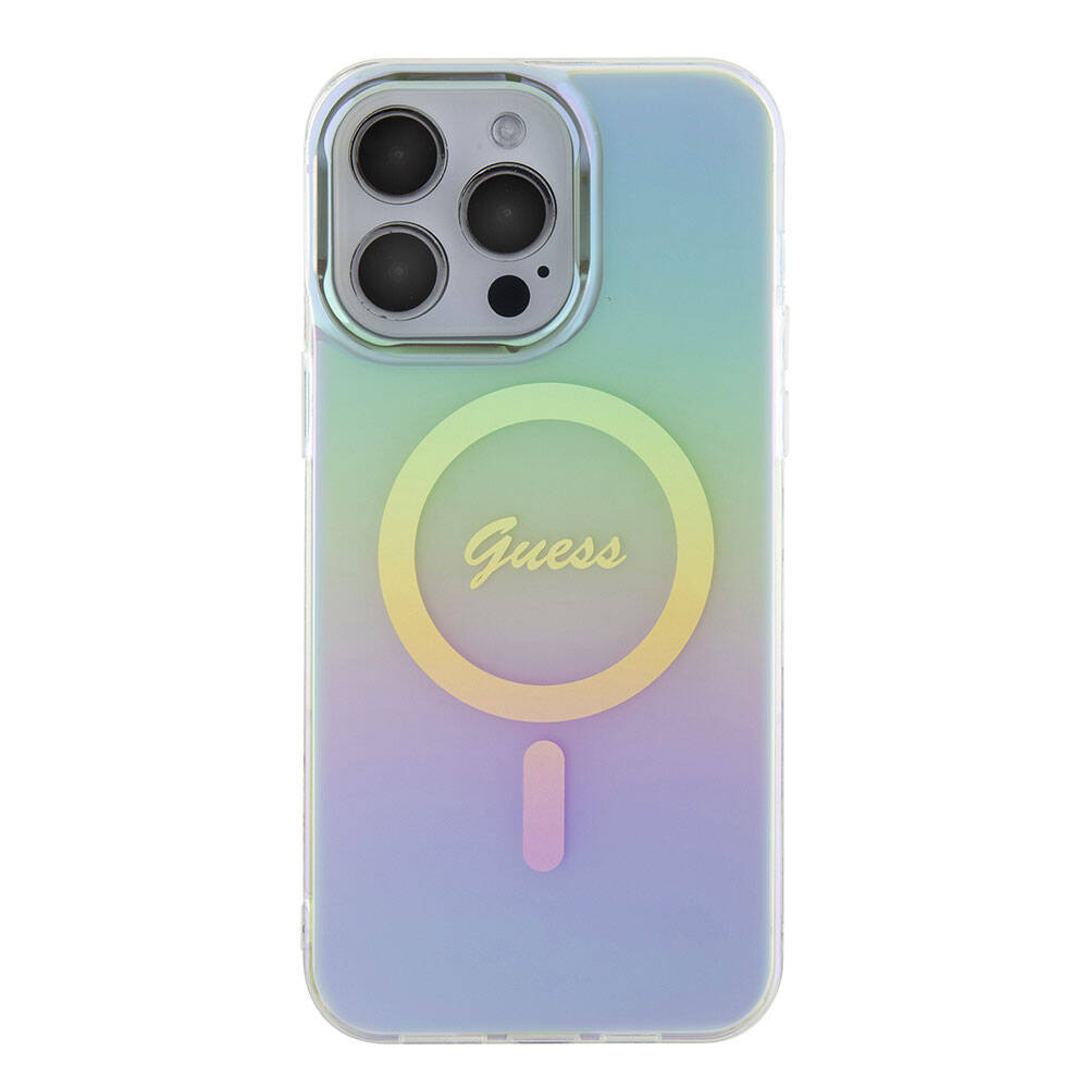 Apple iPhone 15 Pro Uyumlu Kılıf Guess Orjinal Lisanslı Magsafe Şarj Özellikli Yazı Logolu Iridescent Kapak - 9