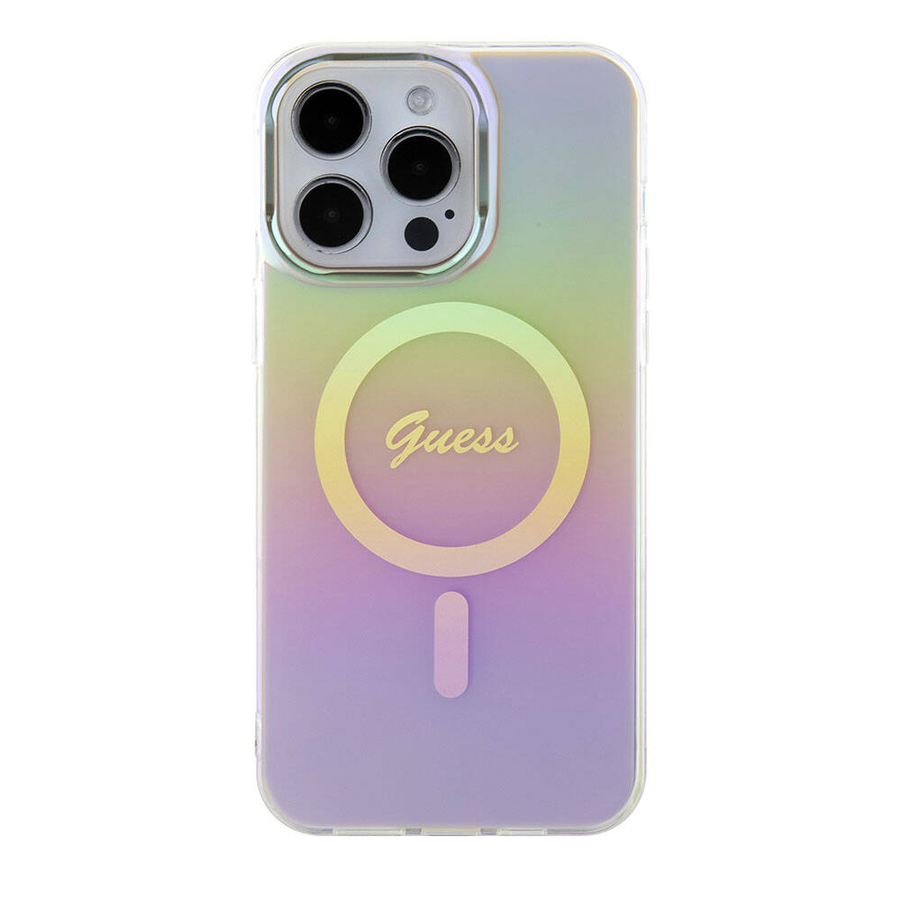 Apple iPhone 15 Pro Uyumlu Kılıf Guess Orjinal Lisanslı Magsafe Şarj Özellikli Yazı Logolu Iridescent Kapak - 23