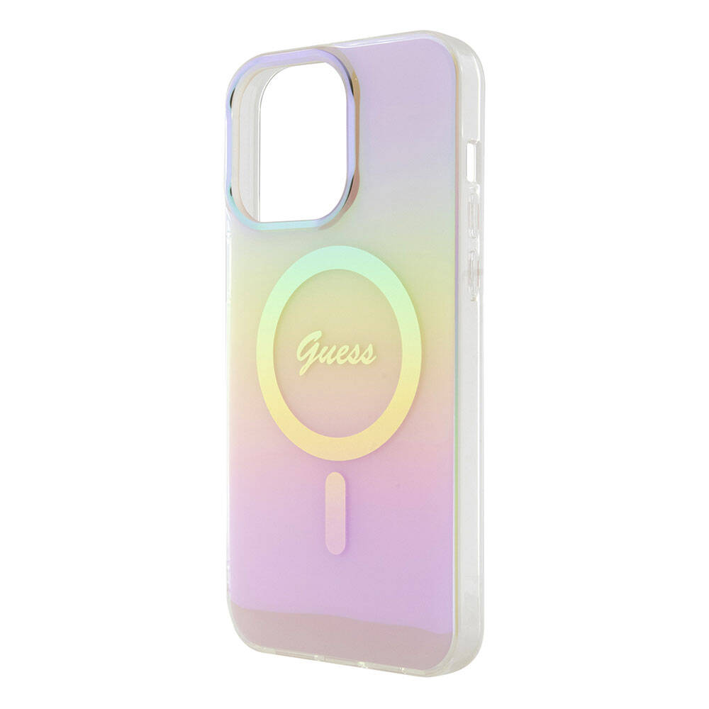 Apple iPhone 15 Pro Uyumlu Kılıf Guess Orjinal Lisanslı Magsafe Şarj Özellikli Yazı Logolu Iridescent Kapak - 25