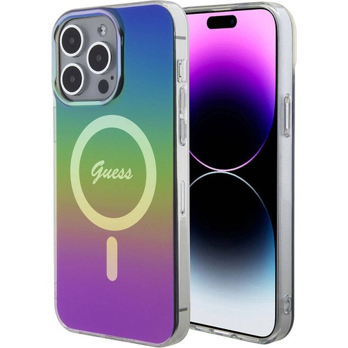 Apple iPhone 15 Pro Uyumlu Kılıf Guess Orjinal Lisanslı Magsafe Şarj Özellikli Yazı Logolu Iridescent Kapak