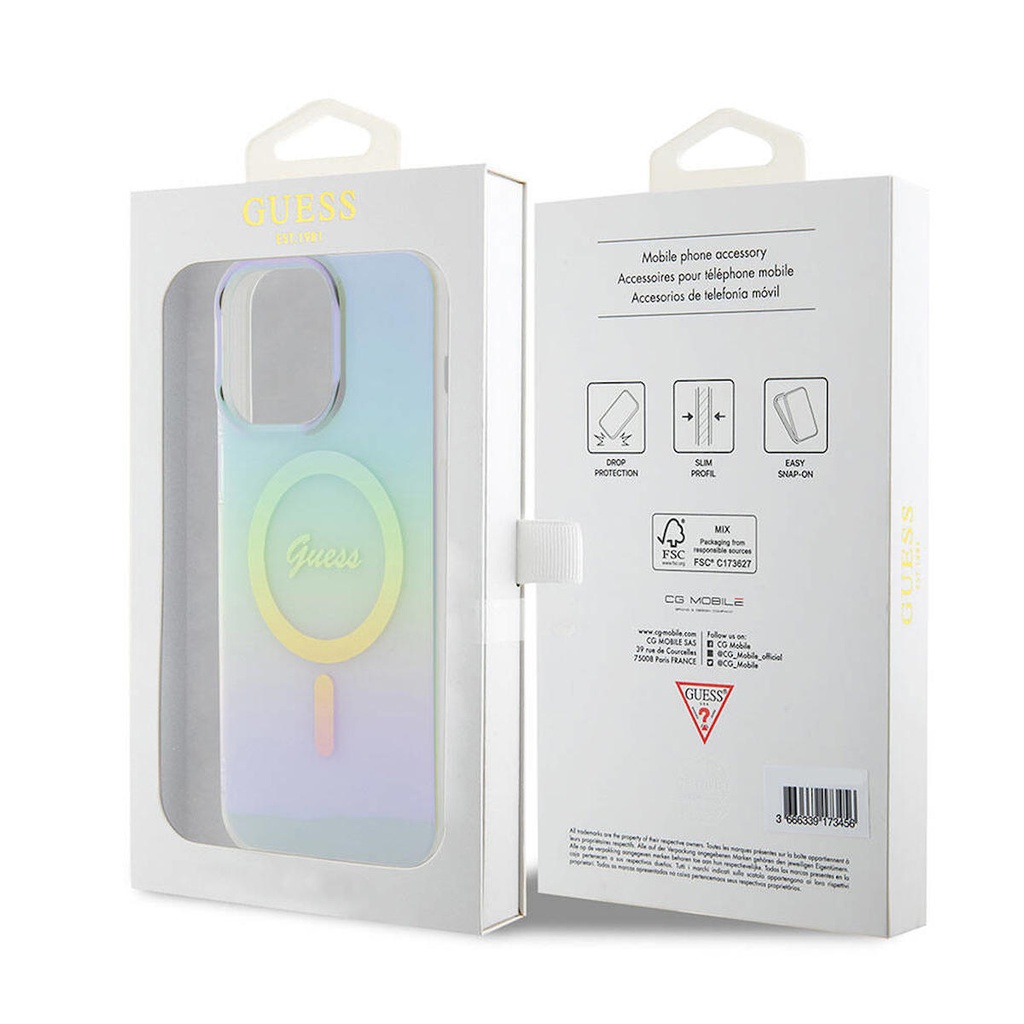 Apple iPhone 15 Pro Uyumlu Kılıf Guess Orjinal Lisanslı Magsafe Şarj Özellikli Yazı Logolu Iridescent Kapak