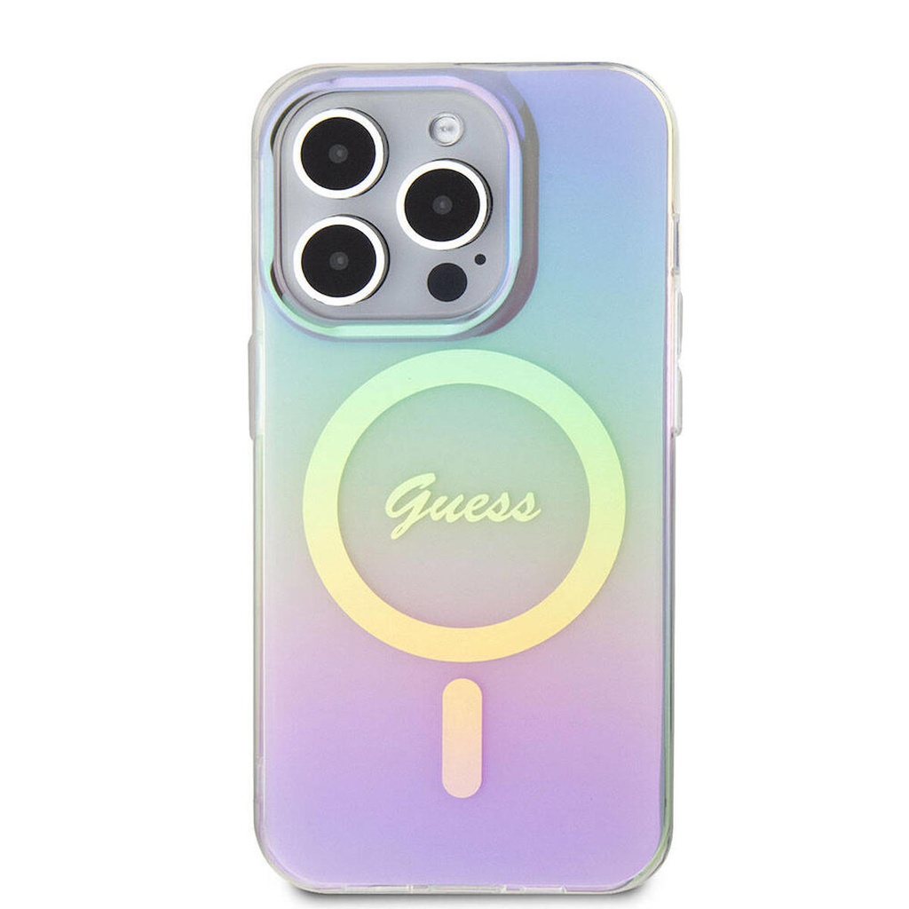 Apple iPhone 15 Pro Uyumlu Kılıf Guess Orjinal Lisanslı Magsafe Şarj Özellikli Yazı Logolu Iridescent Kapak