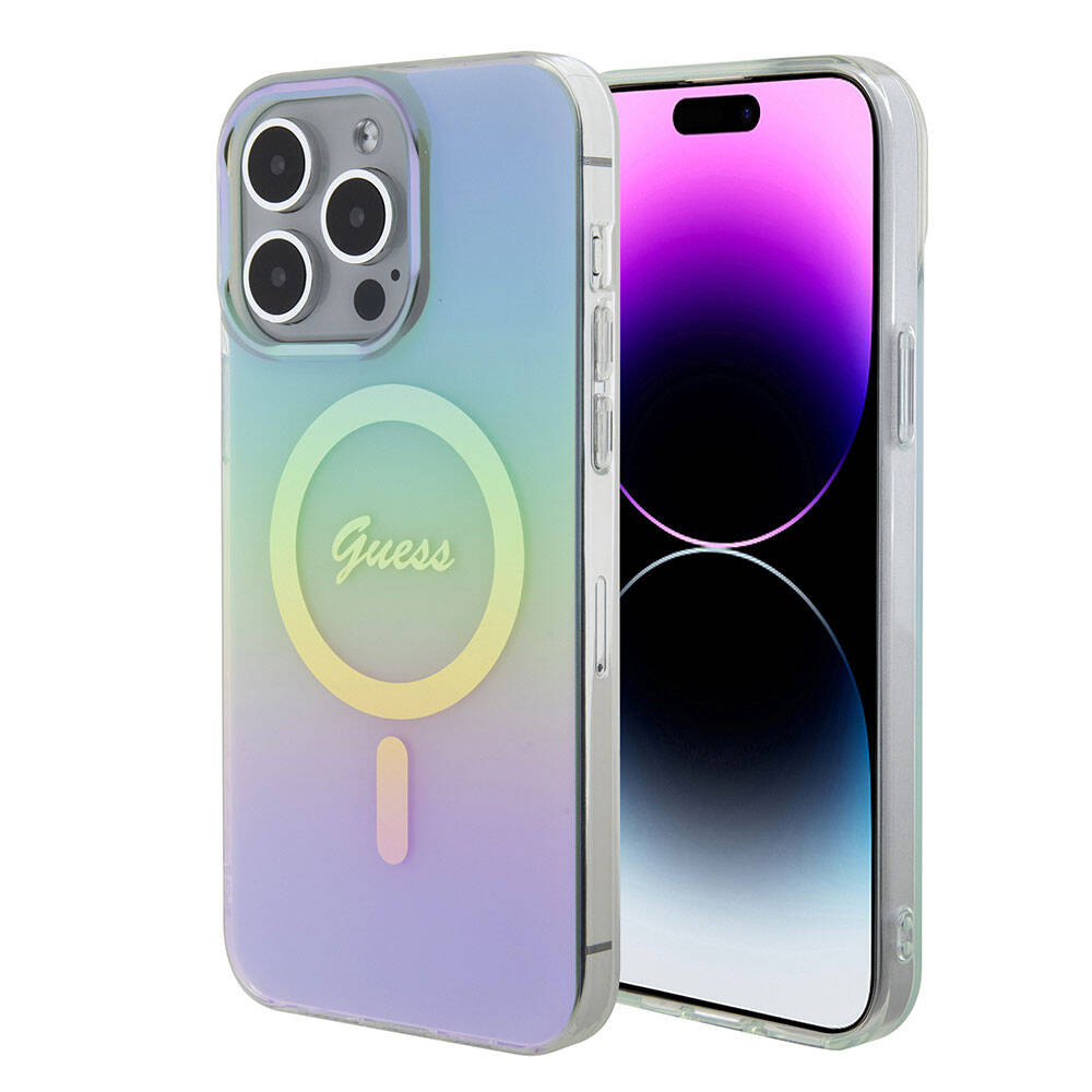 Apple iPhone 15 Pro Max Uyumlu Kılıf Guess Orjinal Lisanslı Magsafe Şarj Özellikli Yazı Logolu Iridescent Kapak - 1