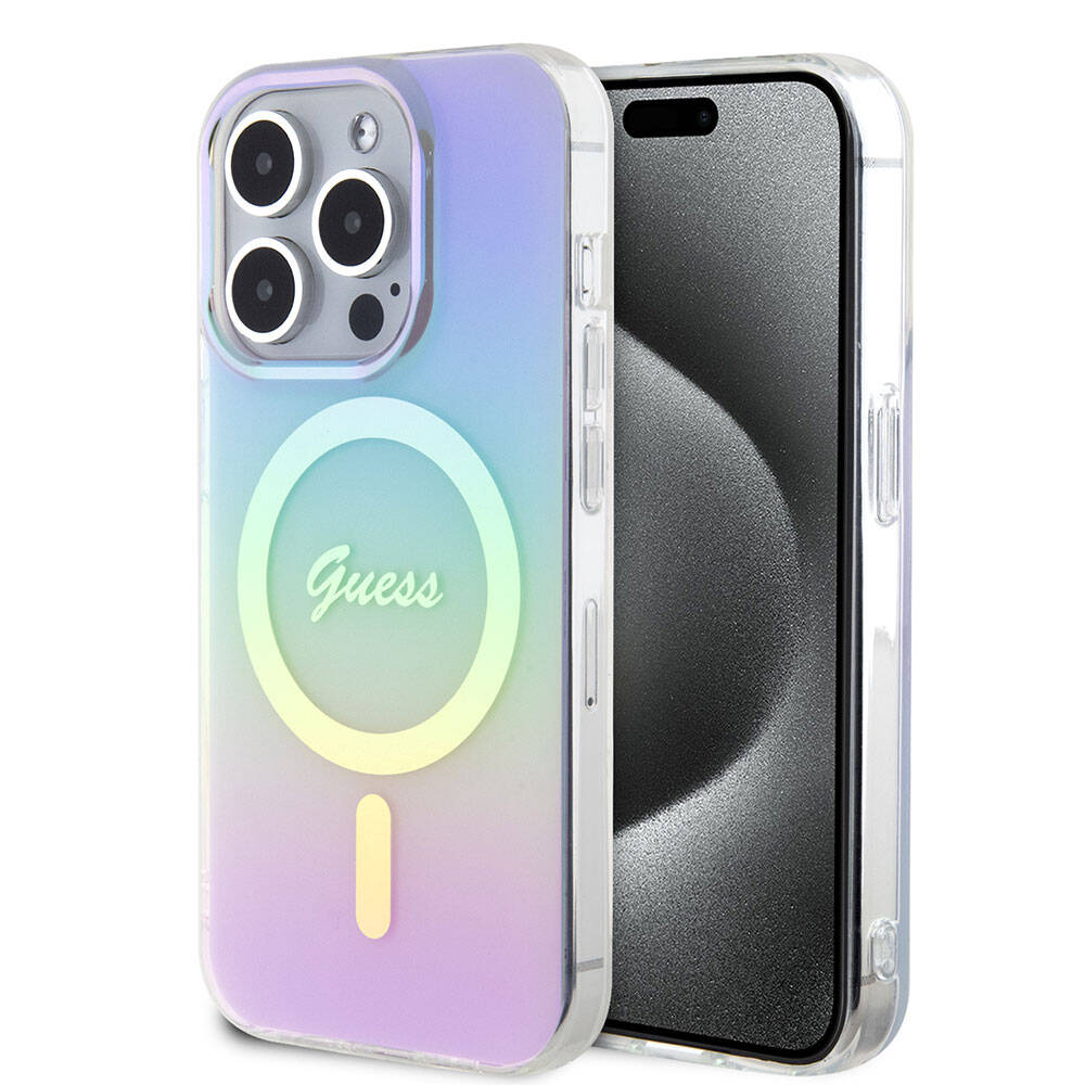 Apple iPhone 15 Pro Max Uyumlu Kılıf Guess Orjinal Lisanslı Magsafe Şarj Özellikli Yazı Logolu Iridescent Kapak - 8
