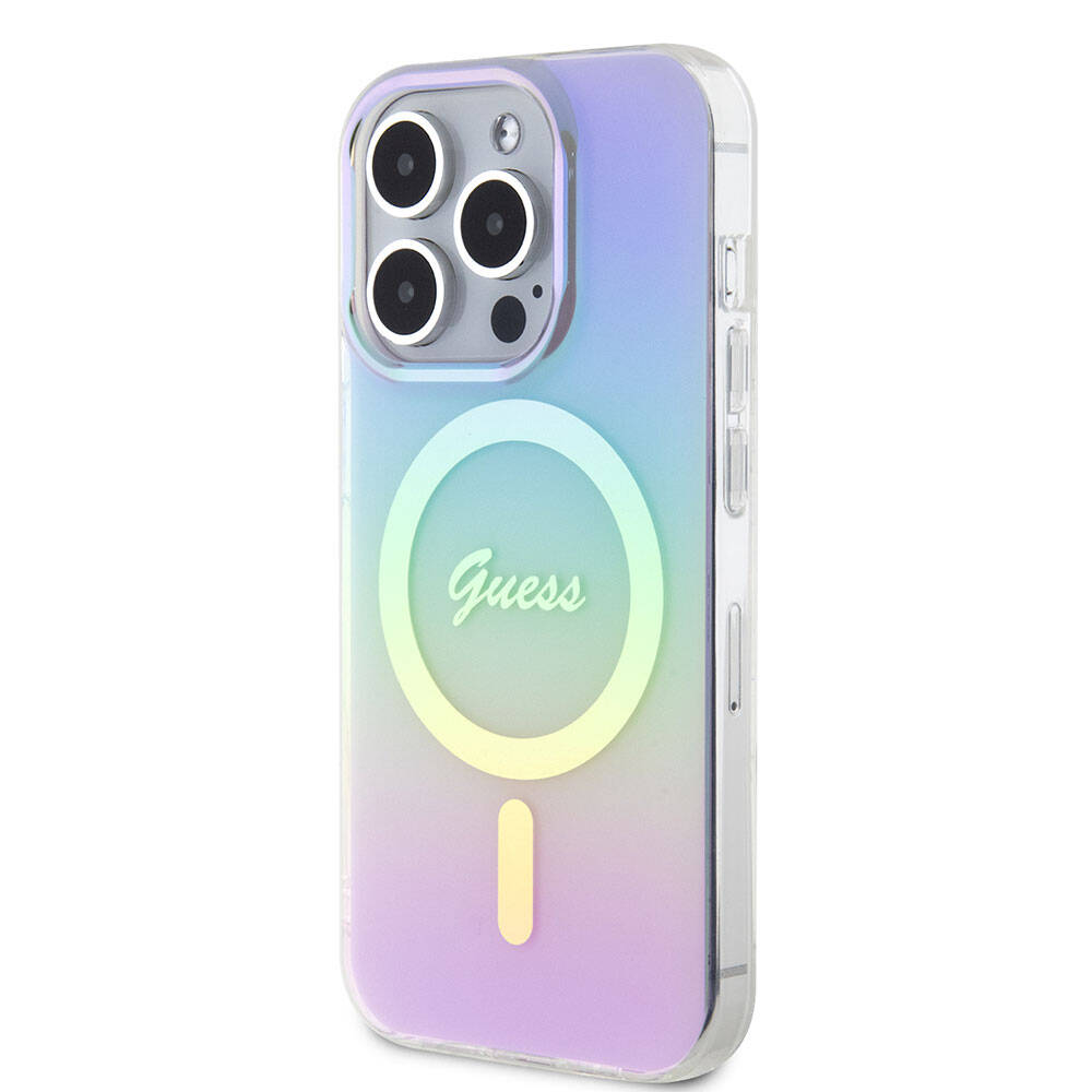 Apple iPhone 15 Pro Max Uyumlu Kılıf Guess Orjinal Lisanslı Magsafe Şarj Özellikli Yazı Logolu Iridescent Kapak - 9
