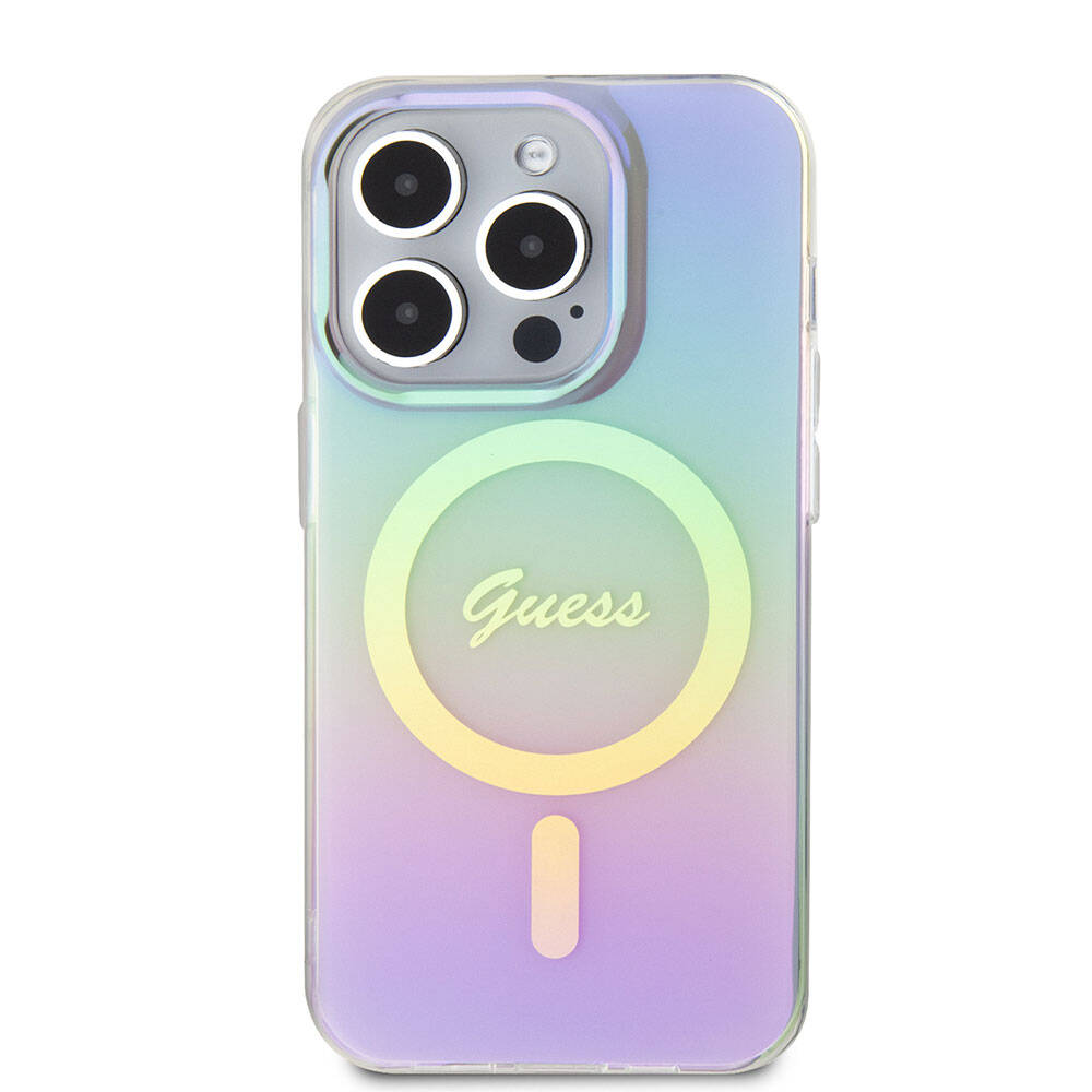 Apple iPhone 15 Pro Max Uyumlu Kılıf Guess Orjinal Lisanslı Magsafe Şarj Özellikli Yazı Logolu Iridescent Kapak - 10