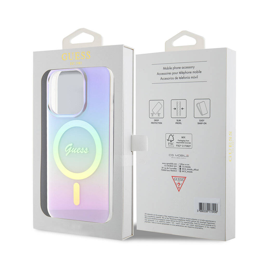 Apple iPhone 15 Pro Max Uyumlu Kılıf Guess Orjinal Lisanslı Magsafe Şarj Özellikli Yazı Logolu Iridescent Kapak - 14