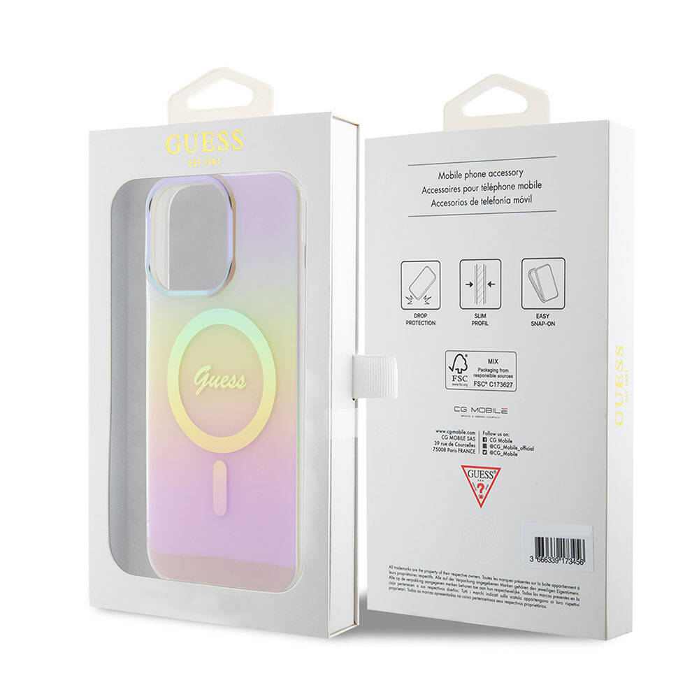 Apple iPhone 15 Pro Max Uyumlu Kılıf Guess Orjinal Lisanslı Magsafe Şarj Özellikli Yazı Logolu Iridescent Kapak - 20
