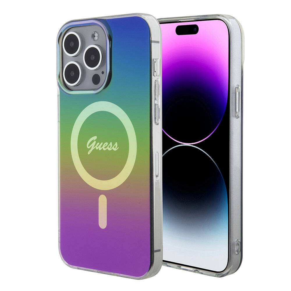 Apple iPhone 15 Pro Max Uyumlu Kılıf Guess Orjinal Lisanslı Magsafe Şarj Özellikli Yazı Logolu Iridescent Kapak - 21