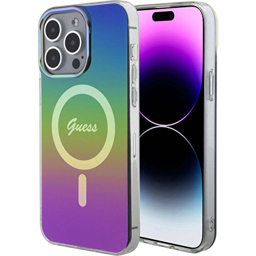 Apple iPhone 15 Pro Max Uyumlu Kılıf Guess Orjinal Lisanslı Magsafe Şarj Özellikli Yazı Logolu Iridescent Kapak