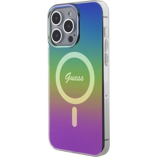 Apple iPhone 15 Pro Max Uyumlu Kılıf Guess Orjinal Lisanslı Magsafe Şarj Özellikli Yazı Logolu Iridescent Kapak
